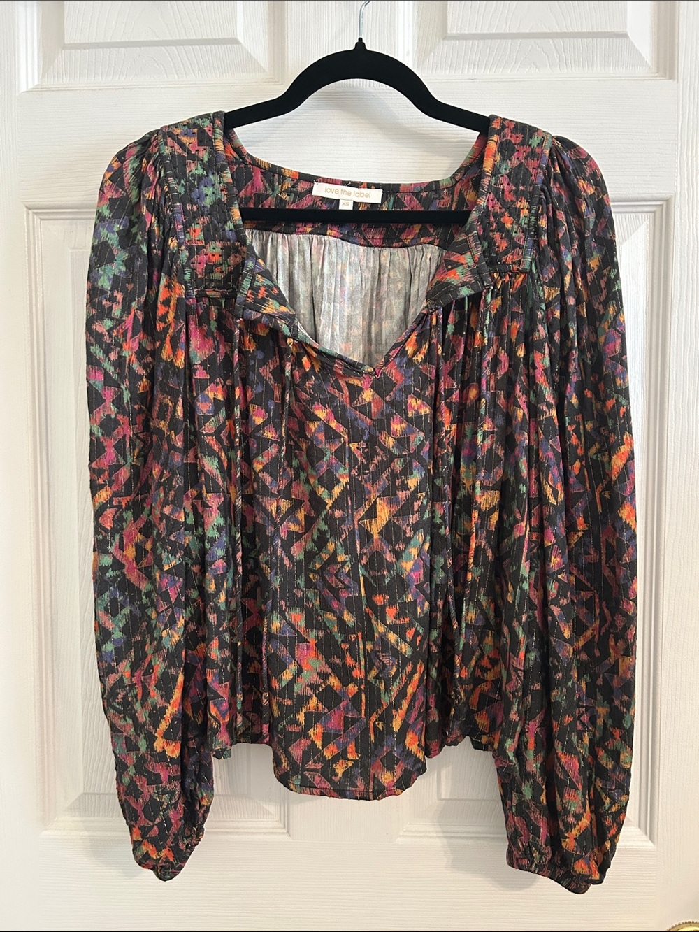 Love the Label Long Sleeve Blouse w/ Tie Neckline Size XS Kaleidoscope Multi